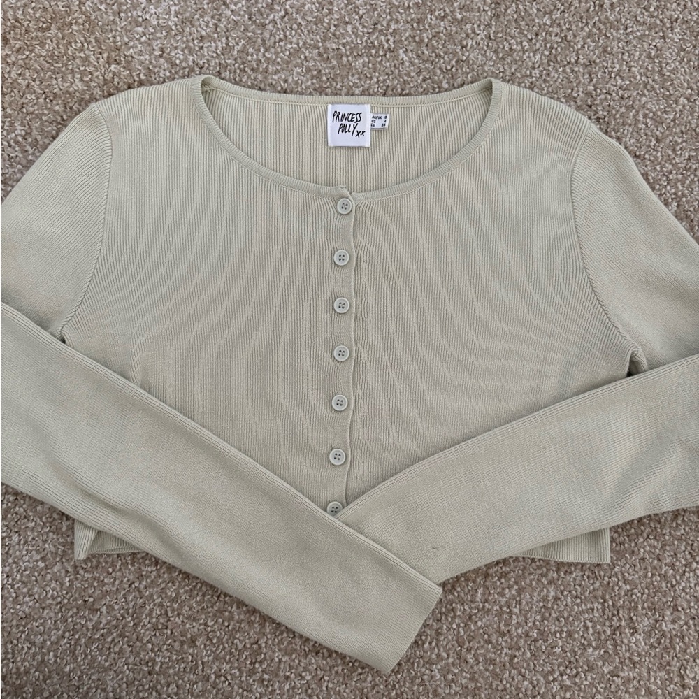 Princess Polly Women's Sage Greeb Button-Down Cropped Cardigan